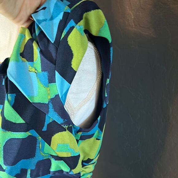 Jax Blue and Green low back Sheath Midi Dress - Picture 3 of 6